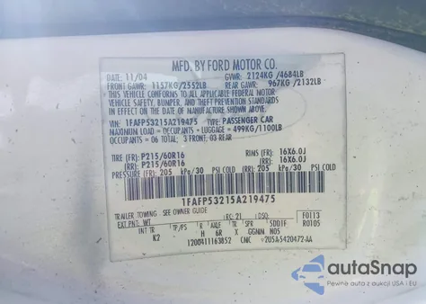 2005 Ford Taurus Se from USA, damaged, VIN 1FAFP53215A219475